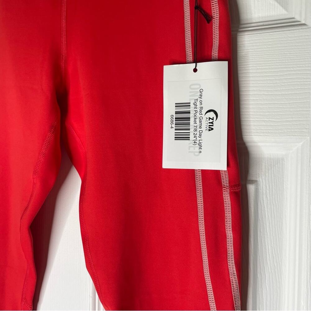 NWT ZYIA Grey in Red Game Day Light n Tight Picket 7/8 24” Size 4 - Picture 2 of 5